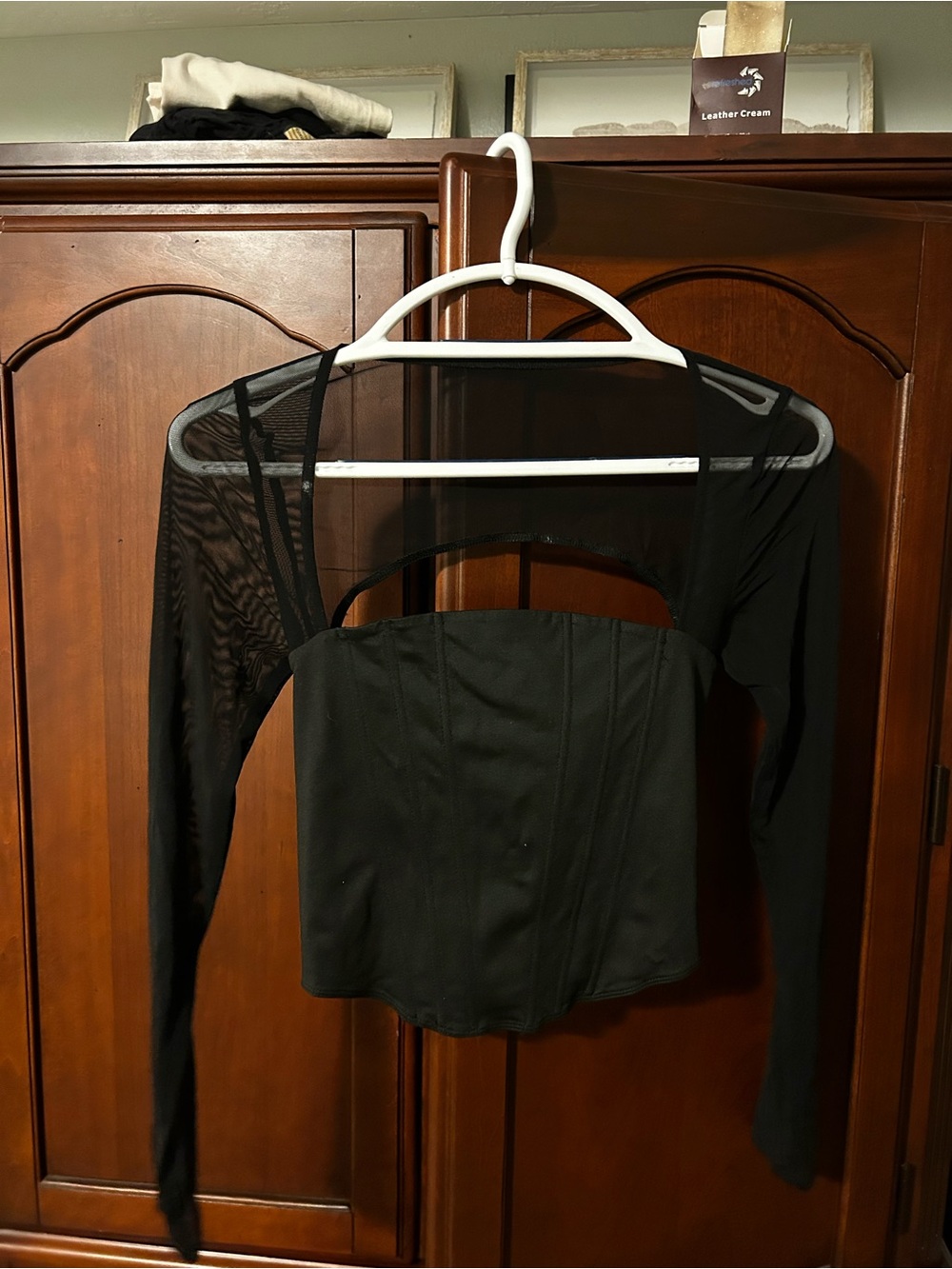 ReoRia Black Sheer Long-Sleeve Bolero with Strapless Corset Top